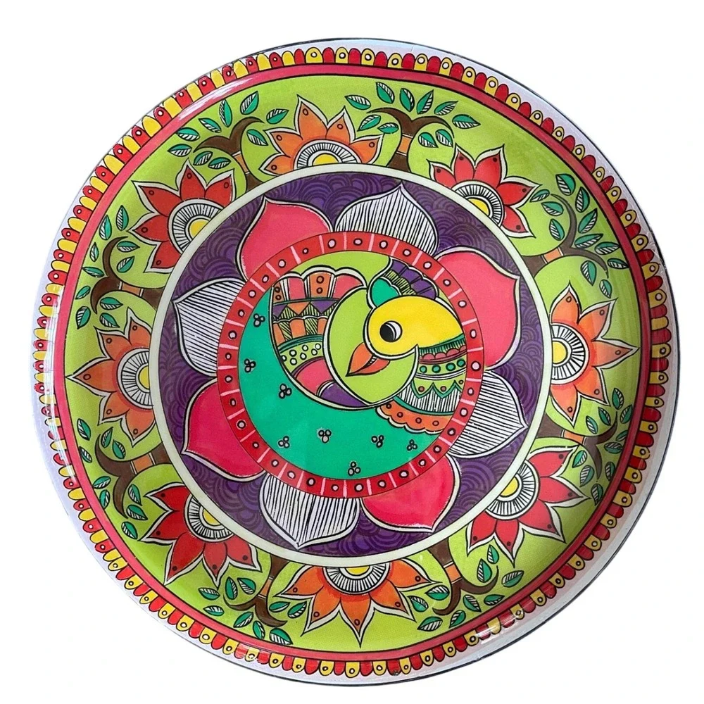 Madhubani Hand Painted Wall Hanging Plates‎ Set of 3 Bird Floral Folk Art Decor